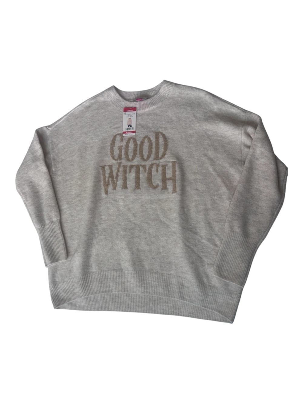 Vince Camuto Oatmeal Sweater with gold 'GOOD WITCH' lettering XS NWT